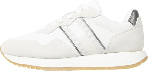 Tommy Jeans Donna Sneakers da Runner Eva Metallic in Pelle Scamosciata, Bianco (Ecru), 36