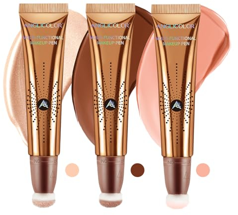 Anglicolor Contouring Viso, Illuminante Viso, Blush Liquido, Duraturo a Lungo, Impermeabile, Alta Visibilità Del Colore, Facile da Applicare (01+02+05, 36ml)