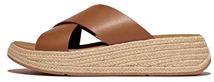 Fitflop F-Mode - Sandalias planas de piel y corcho para mujer, Bronceado profundo, 40 EU