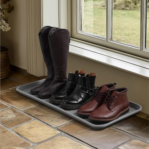 Navaris Porta Scarpe Ingresso Casa - Portascarpe - Scarpiere - Vaschette Plastica - Vassoio Bagno - Adatto come Tappetino Sottociotola per Cani o Sottovaso - Grande - in Grigio