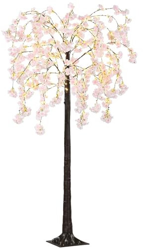 HOMCOM 6ft Cherry Blossom Tree Light with 450 Warm White LED Lights, Artificial Tree for Indoor, Party, Wedding, Christmas, Home Decoration, Pink