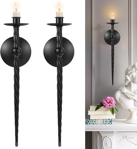 Kedemas Lot de 2 bougeoirs muraux - Grand bougeoir torsadé en métal (40,6 cm) pour une décoration élégante dans la salle à manger, le salon, le bureau et la salle de bain