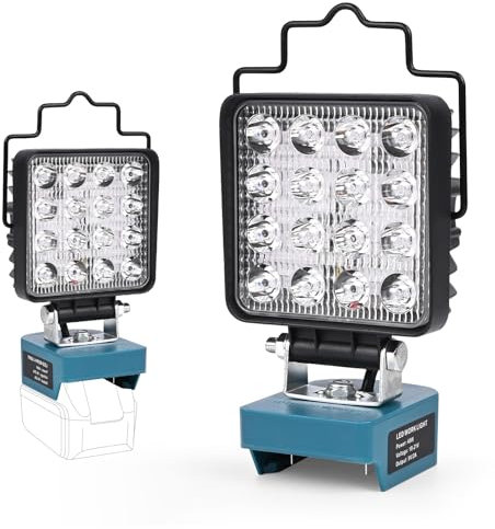 Gerbala Lámpara a Batería para Makita 18-21V, 48W 4800LM, Foco LED Bateria, Luz de Trabajo con Carga Tipo C/USB, Protección de Baja Tensión, para Reparación de Coches, Camping, Obras (Sin Batería)