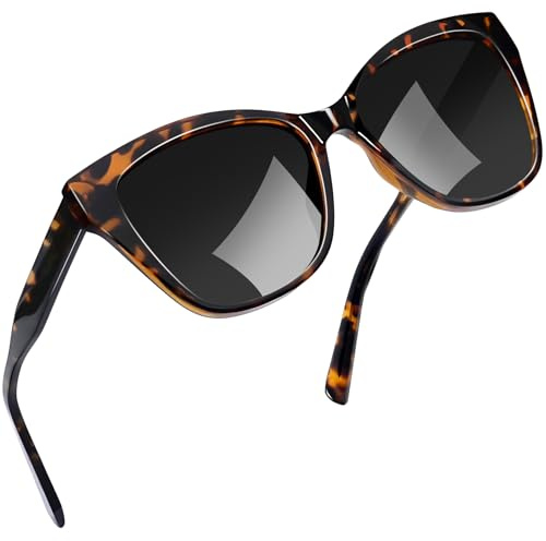 Joopin Gafas de Sol Carey Mujer Acetato y TR90 Polarizadas Ojos de Gato Estilo Moderno Protección UV400 Marco Tortuga Lente Negro