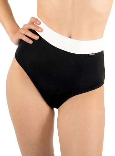 MYLILY Culotte de Bain Menstruelle Taille Haute | Bas de Maillot de Bain Menstruel Femme | Culotte Maillot de Bain Menstruelle Flux Abondant | Bas de Maillot de Bain Noir Ceinture Blanche