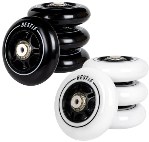 BESTIF Inline-skridskor hjul gummi reservhjul 4 stycken set | Högkvalitativa inlines hjul med kullager ABEC 9 (vit, 84 x 24 mm)
