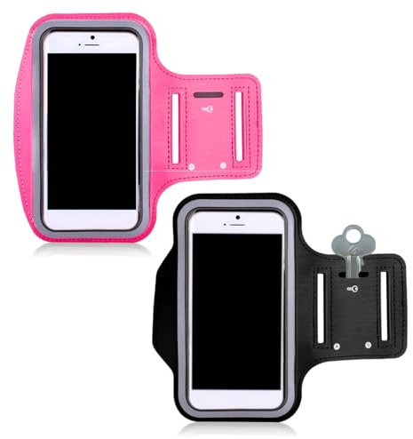 COYUN 2 pcs Brazalete Deportivo para Correr, Brazalete Móvil Running, Brazalete Móvil Deportivo Ajustable, Porta Movil Runnning Teléfono Brazalete, Brazalete Movil Soporte de Teléfono, Rosa roja+negra
