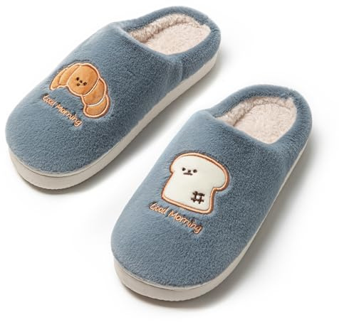 JOMIX Zapatillas de Casa Mujer Invierno Pantuflas Calentitas Antideslizantes Ligeras y Silenciosas Zuecos Punta Cerradas Suela de Goma Diseño Cute Bordado Idea Regalo WPW255165 Azul 38/39