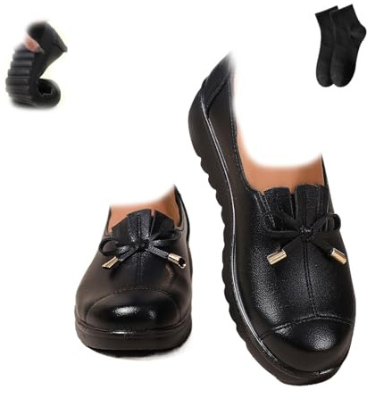 Mocassini da donna comodi, mocassini da donna, senza lacci, comodi, in pelle, con fiocco, leggeri, mocassini penny, per lavoro, guida, scarpe da mamma, Nero , 43 EU