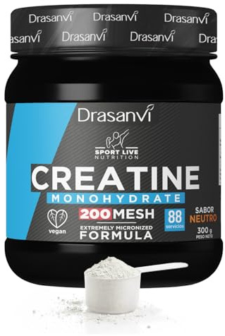 Drasanvi Creatina Monohidratada 200 Mesh 300g | Sport Live | 88 Servicios | Creatina Micronizada en Polvo | Sabor Neutro | Vegana | Alta Pureza | Mejora Rendimiento Físico Alta Intensidad | Sin Azúcar