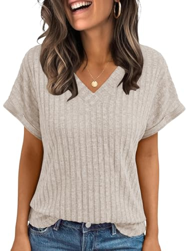 Cuptacc T-shirt för damer, lätta toppar, v-ringade, kortärmade toppar för damer, basic, tunika, eleganta skjortor, sommar