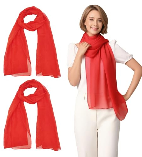 GYIOFAI 2 Pezzi Sciarpa Scialle Donna, Sciarpa Elegante Leggera Morbida a Stola, Sciarpe da Donna in Chiffon, Morbida Copricapo Ragazze Foulard per Autunno Inverno, 150x50cm (Rosso) (Rosso)