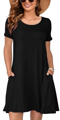 Heymoments Short Sleeve Summer Dress for Women, Black, Large