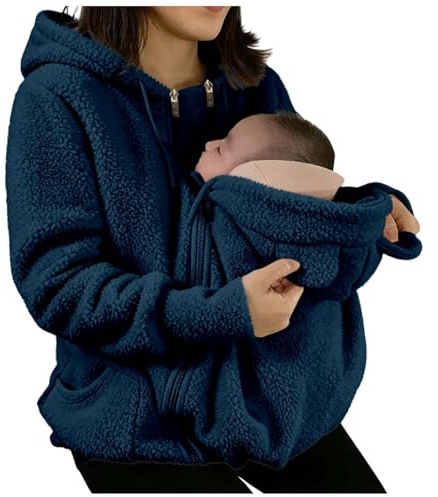 Générique Veste de maternité d'hiver polaire avec insert amovible pour bébé, capuche et poches partagées - Manteau chaud en coton doux pour allaitement et extérieur, confortable et fonctionnel
