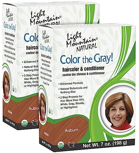 Light Mountain Henna Hair Color & Conditioner, Color the Gray - Auburn Hair Dye for Men/Women, Chemical-Free, Semi-Permanent Hair Color for White, Gray, and Blonde Hair, 7 Oz (Pack of 2)