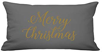 Krasilnikoff - Kissenhülle, Kissenbezug - Merry Christmas - anthrazit, Gold - Baumwolle - 30 x 60 cm