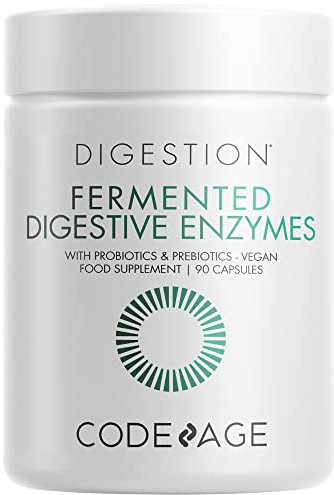 Codeage Fermented Digestive Enzymes Supplement - Probiotics, Prebiotics, Vitamins - Stomach & Food Enzyme - Amylase, Lipase, Lactase - Plant Based, Vegan, Non-GMO - 3 Months Supply - 90 Capsules