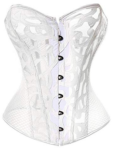 Woboren Disossato Il Corsetto del Merletto Hollow in delle Donne con G-String (bianca, XL)