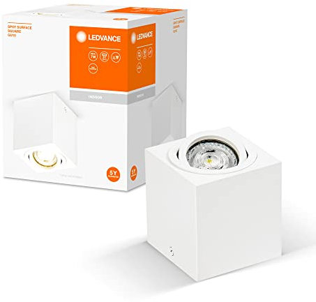 LEDVANCE Spot Surface faretto quadrato da soffitto, bianco, con attacco GU10, compatibile con lampada normale o smart, angolo di emissione della luce flessibile, protezione IP20, alta qualità