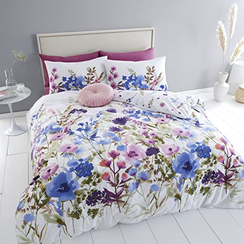 Catherine Lansfield Bedding Countryside Floral Single Duvet Cover Set with Pillowcase Pink/Blue