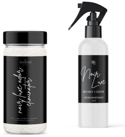 The Diamond Life Home 'Noir Luxe' Sea Salt & Ozone Carpet Powder for Vacuuming,Upholstery Freshener with Room Spray Bundle, Air/Fabric/Linen Odor Eliminator, Pet Safe, Spring Cleaning
