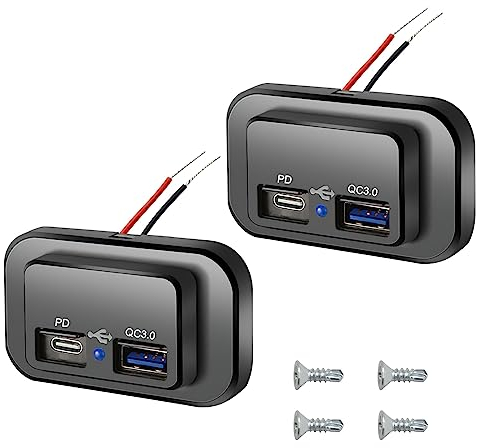 DAWRIS 2pcs Cargador Coche Carga rapida,12V 4.8A Doble Puerto USB Cargador de Coche Enchufe de zócalo con LED a Prueba de Agua para automóviles Barcos Camiones RVs Autocaravana