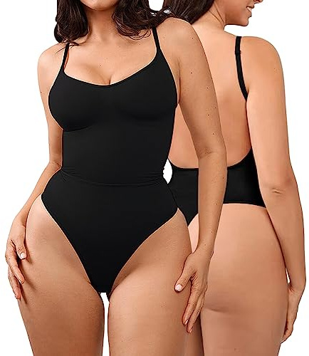 KBRPEY Body Reductor Mujer Shapewear Control de Abdomen Bodysuit Espalda Baja Moldeador con Tirantes Ajustables Body Moldeadores Tanga para Mujer (Negro XXL)