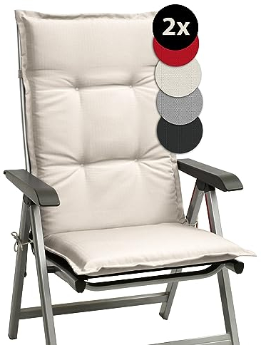 Beautissu Set de 2 Cojines para Sillas de Jardín con Respaldo Alto 120x50x6 cm Base HL – Cojines para Exterior, Almohadillas para Tumbonas, Mecedoras o Sillones – Natural