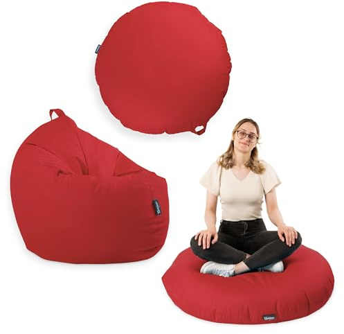 BuBiBag Premium 2-in-1 Sitzsack mit Füllung für Kinder & Erwachsene | Outdoor & Indoor | Sitzkissen Bodenkissen | Spielen & Entspannen | Wasser- und schmutzabweisend (Rot, 100 cm)
