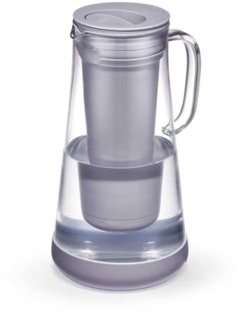 LifeStraw Home– Water Filter Pitcher, 7-Cup, Glass with Silicone Base, Wisteria, for Everyday Protection Against Bacteria, parasites, microplastics, Lead, Mercury, PFAS and a Variety of Chemicals