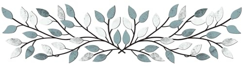 Hotop 2 Pieces Metal Tree Leaf Wall Decor Vine Olive Branch Leaf Wall Art Wrought Iron Scroll Sculptures Above the Bed, Living Room, Outdoor Decoration(Fresh Style,Fresh Color)