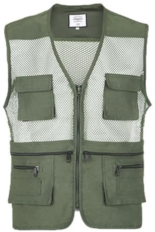 KBOPLEMQ Herren Outdoor Angelweste Safari Jagd Wandern Fischerweste Wandern Gilet Fotoweste Jagdweste Reiseweste Atmungsaktive Netzweste Herren Anglerweste Weste Herren Sommer Netz Weste