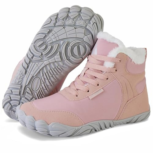 Mishansha Chaussures Hiver Homme Femme Chaussures Minimalistes Confortables Botte Hiver Antidérapantes Bottes de Neige Souple Bottines Barefoot avec Chaude Doublure, Rose Crêpe 37EU