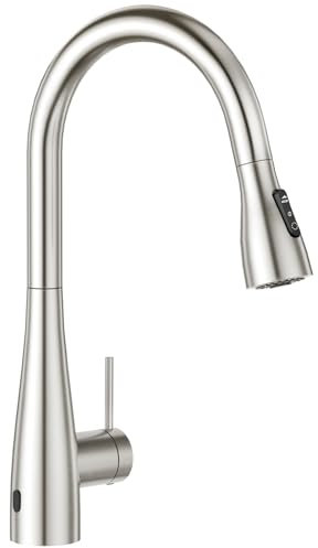 CREA Robinet de cuisine à capteur infrarouge en acier inoxydable avec douchette extensible - Pivotant à 360° - Mitigeur monocommande pour évier de cuisine - Brossé