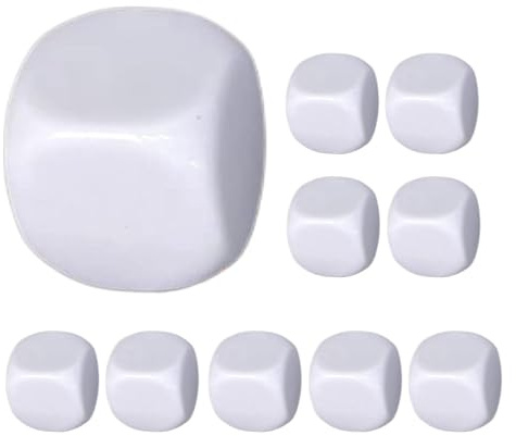 Birtern Dadi bianchi arrotondati bianchi, 10 dadi rotondi in acrilico bianco – cubi bianchi a sei lati scrivibili su cubi bianchi per numeri adesivi, blocchi da costruzione, fare conteggio matematico