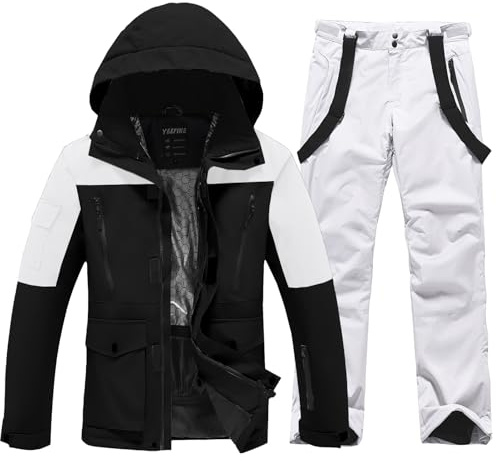 ALSOGO Tuta da sci da uomo, set da 2 pezzi, impermeabile, antivento, invernale, calda giacca da sci e pantaloni per sci, snowboard, arrampicata, L