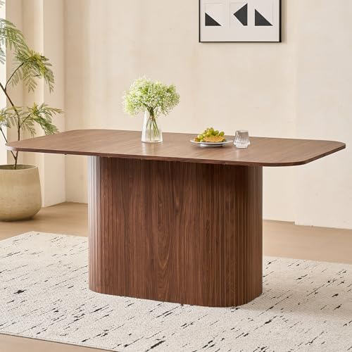 HJhomeheart Table à Manger Rectangulaire, Plateau Moderne en MDF, Table de Cuisine Nordique, Pieds à Lattes, Idéale pour Le Salon et la Salle à Manger, Veinage Bois Foncé