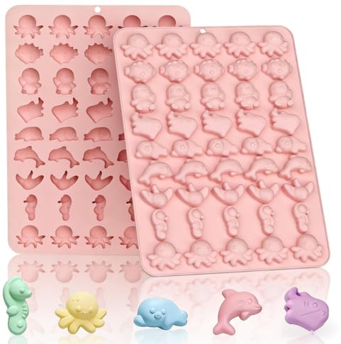 Molde de silicona de animales marinos, 8 moldes de silicona de chocolate con forma de animal, adecuado para hacer chocolates, dulces, gomitas, cubitos de hielo y jabones hechos a mano