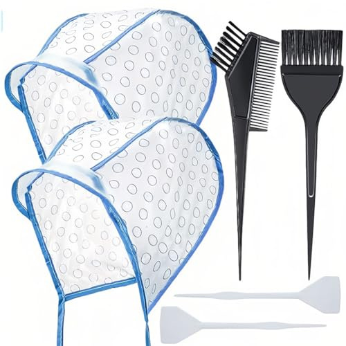 MUNZE Cuffia Per Meches, Set Di 2 Cappe Regolabili Con 2 Ganci In Plastica E 2 Pettini, Bianco-Blu, Taglia Standard, Per Tintura Dei Capelli In Casa