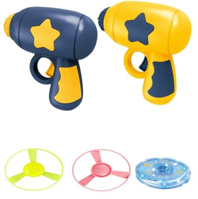 GYCAQAC Juguete interactivo para gatos de interior, juguete lanzador de disco volador con 2 tiradores y 10 hélices coloridas, para Gatos y Perros voladores Divertidos Ejercicio y exteriores