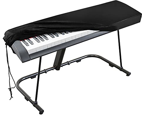Abdeckung für Klaviertastatur, Stretch-Samt Schutzabdeckung mit verstellbaren, elastischen Schnur und Verriegeln für 88 Tasten-Tastatur, Digitalpiano Yamaha Casio Roland Konsolen und mehr (schwarz)