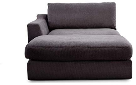 CAVADORE Sofa-Modul Fiona Longchair mit Armteil links / XXL-Recamiere passend zur Couchgarnitur Fiona /139 x 90 x 199/Webstoff grau