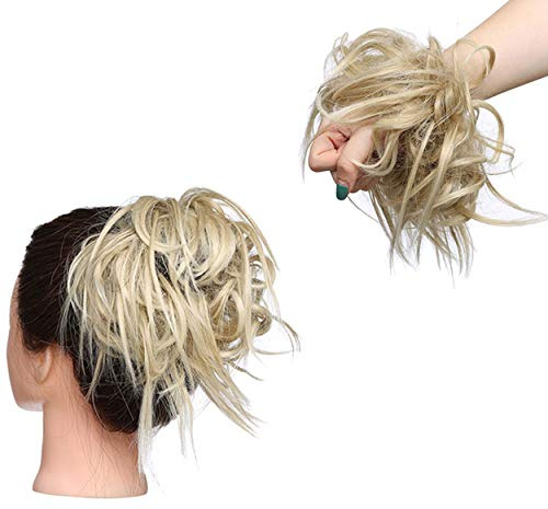 Fashion Tousled Hair Extensions Hairpiece Scrunchie Straight Elastic updo Scrunchy BUN Brown Blonde Instant Ponytail wig Hairdo Ash Blonde to Bleach Blonde