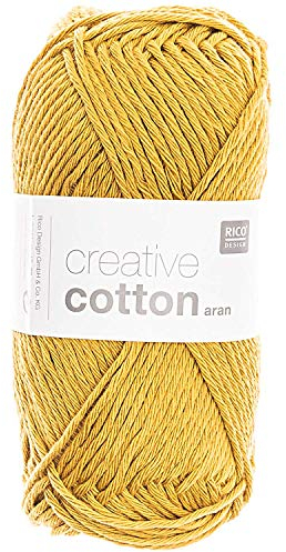 Rico Creative Cotton aran Fb. 26 curry, Baumwollgarn zum Stricken und Häkeln, Häkelwolle