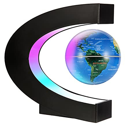 Gresus Magnetic Levitating Floating World Map Globe, C Shape Display Frame with LED Lights, Cool Tech Home Office Desk Gadget Decor Birthday Gift for Men Fathers Boyfriend Students ( Globe doesn't light up)