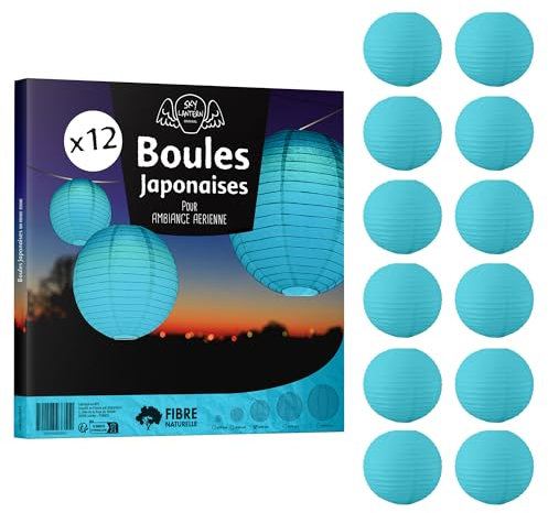 12 lanterne di carta da 30 cm, turchese; 30 cm (12), tipo Lanterna giapponese per decorazione matrimonio, 12 pezzi, il must della gamma di lampade di carta, istruzioni in francese.