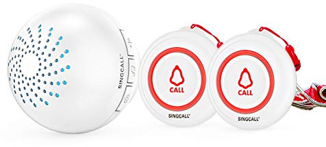 SINGCALL System Inalámbrico de Llamadas a Buscapersonas para Cuidadores 2 Botón Emergencia Ancianos/Transmisores de Llamada SOS 1 Receptores, System de Ayuda al Paciente de Alerta de Llamada