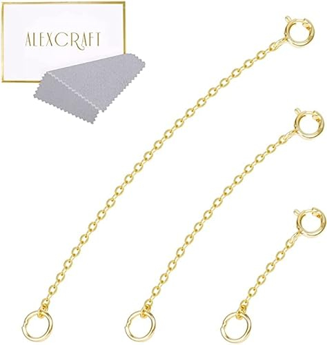 ALEXCRAFT 3 Stück Kettenverlängerung Gold Gliederkette Silber 925 Schlüsselanhänger Armband Halskette Verlängerungsketten für Schmuckherstellung (1 2 3 inch)