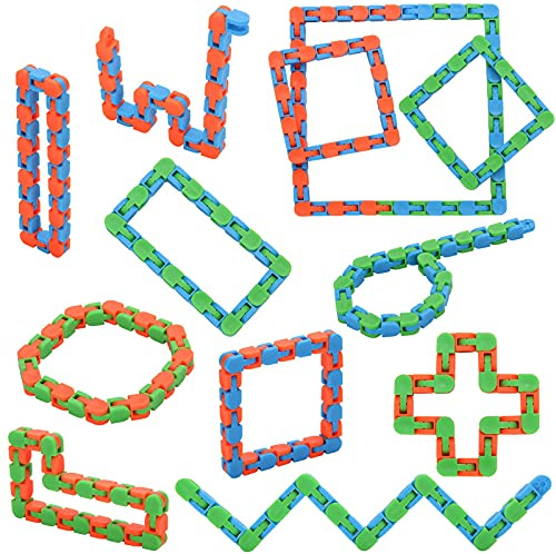 Yeetec 12 Pack 24 Links Wacky Tracks Snap and Click Fidget Toys, Finger Sensory Toys, Snake Puzzles for Stress Relief, Party Bag Fillers, Party Favours, Random Color