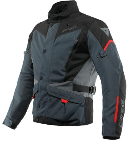 Dainese - Tempest 3 D-Dry, Giacca da Uomo Moto Touring, Giacca Impermeabile, Fodera Termica Rimovibile, Protezioni su Spalle e Gomiti, Ebano/Nero/Rosso Lava, 58